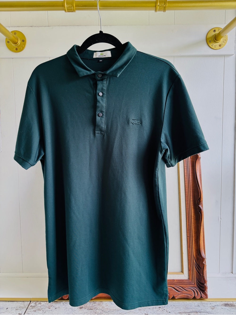 Lacoste Mens 2XL Polo Dark Green Ghost Embossed Logo Stretch Jersey Cotton